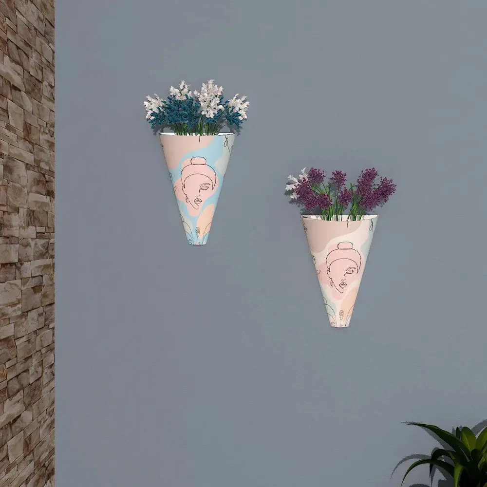 Designer Pair of Wall Vases With Modern Art Buddha Prints