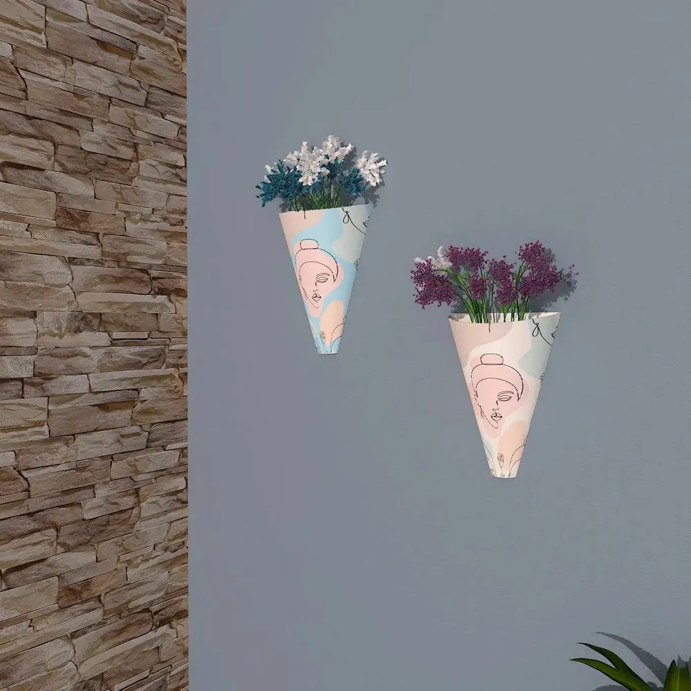 Designer Pair of Wall Vases With Modern Art Buddha Prints