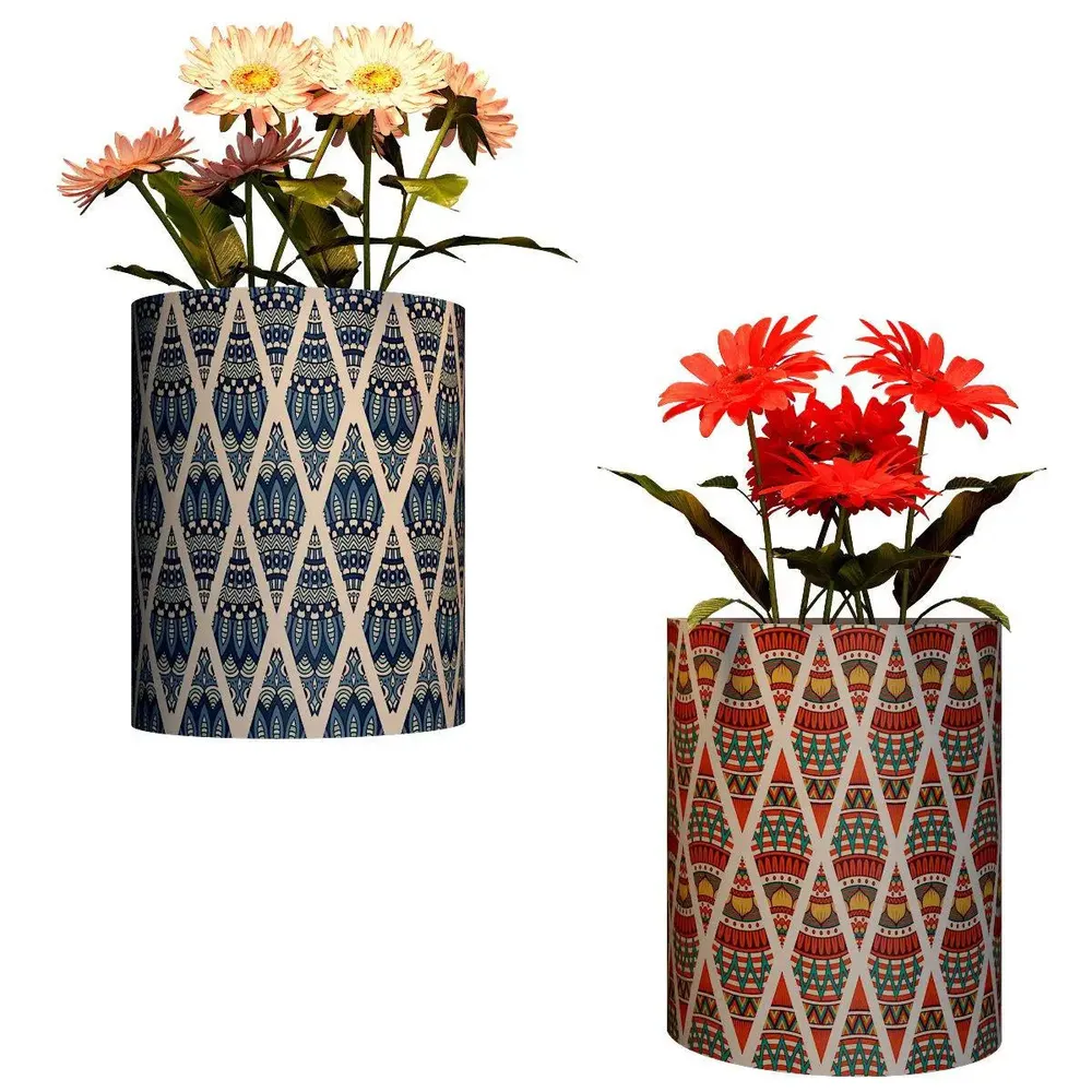 Designer Pair of Wall Vases With Ornamental Prints