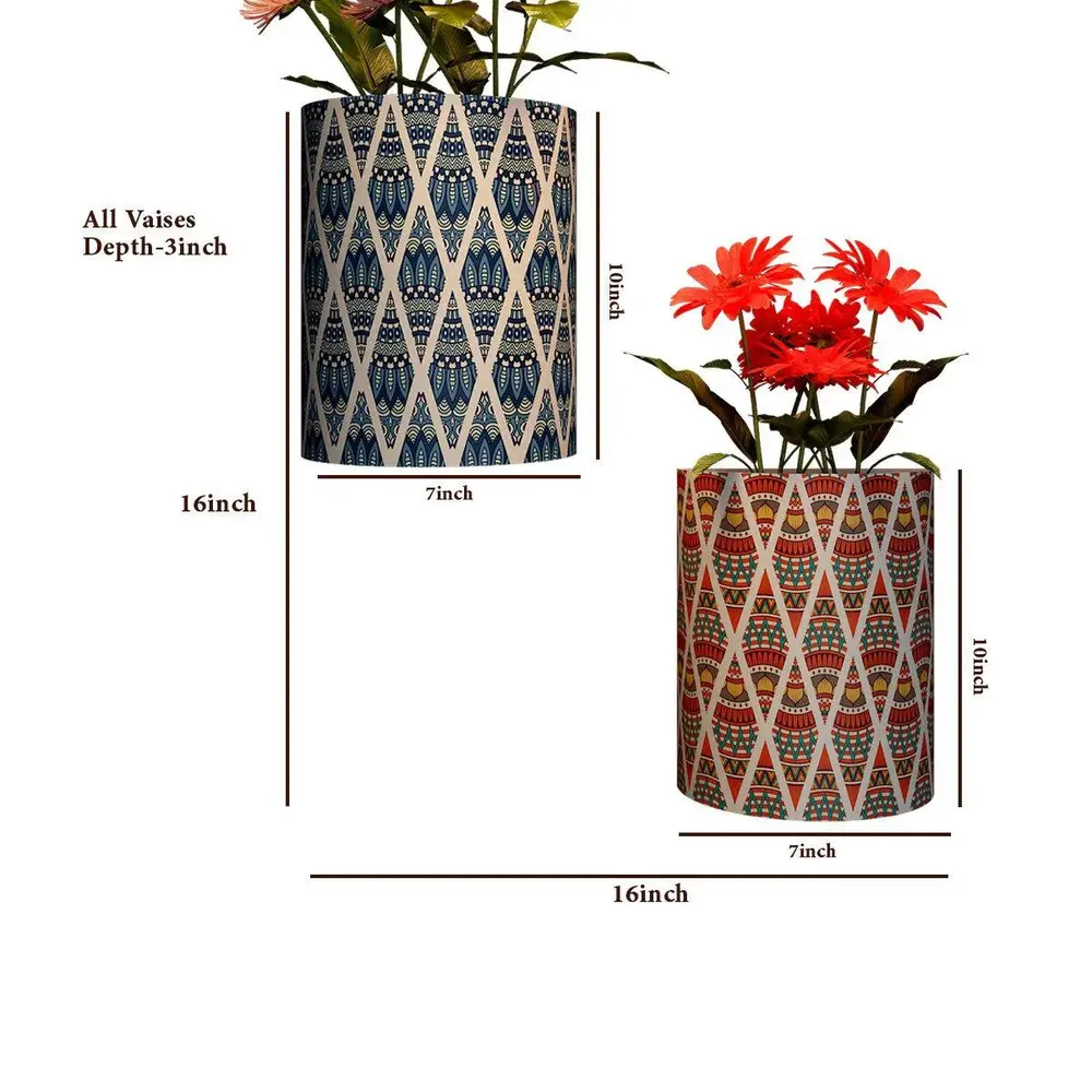 Designer Pair of Wall Vases With Ornamental Prints