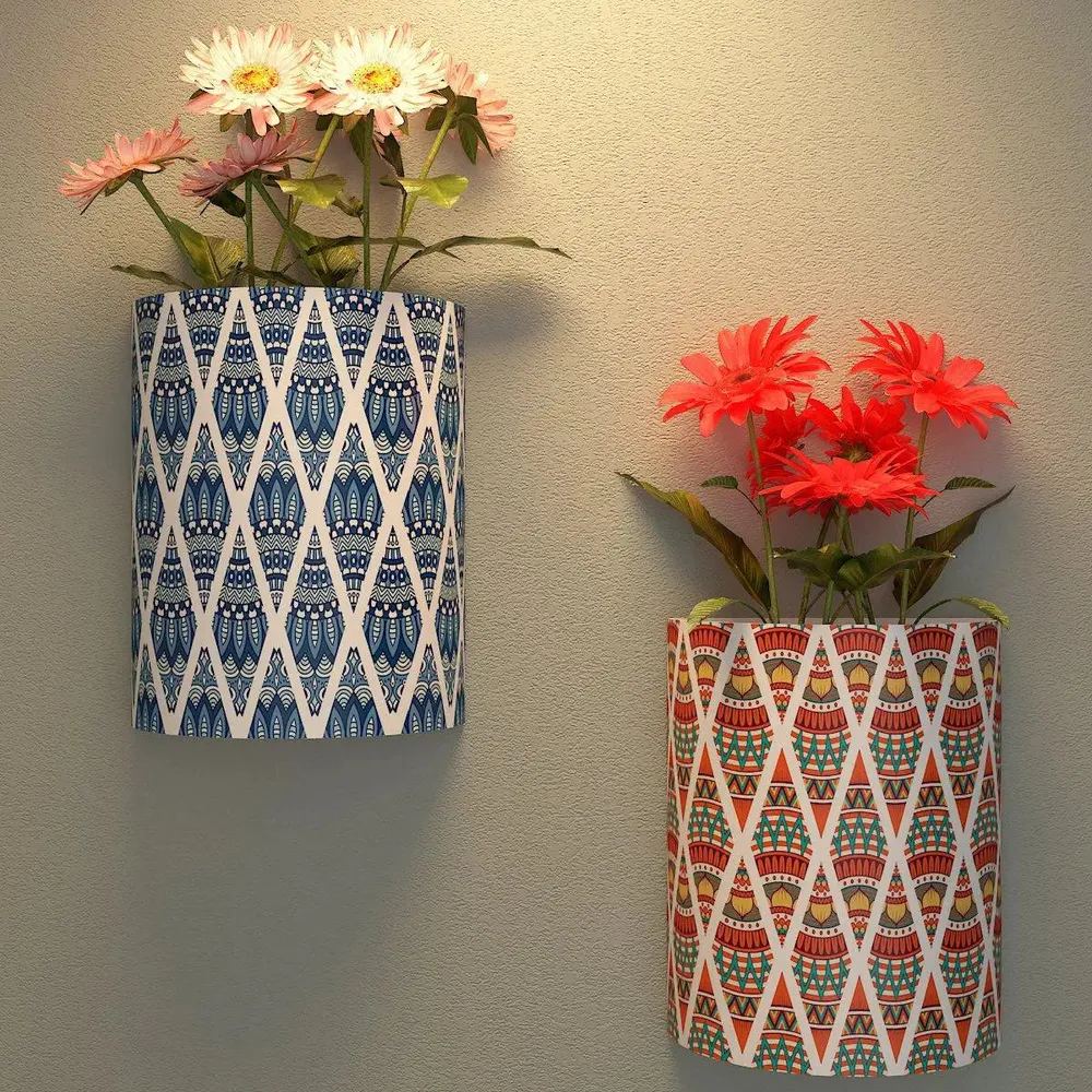 Designer Pair of Wall Vases With Ornamental Prints