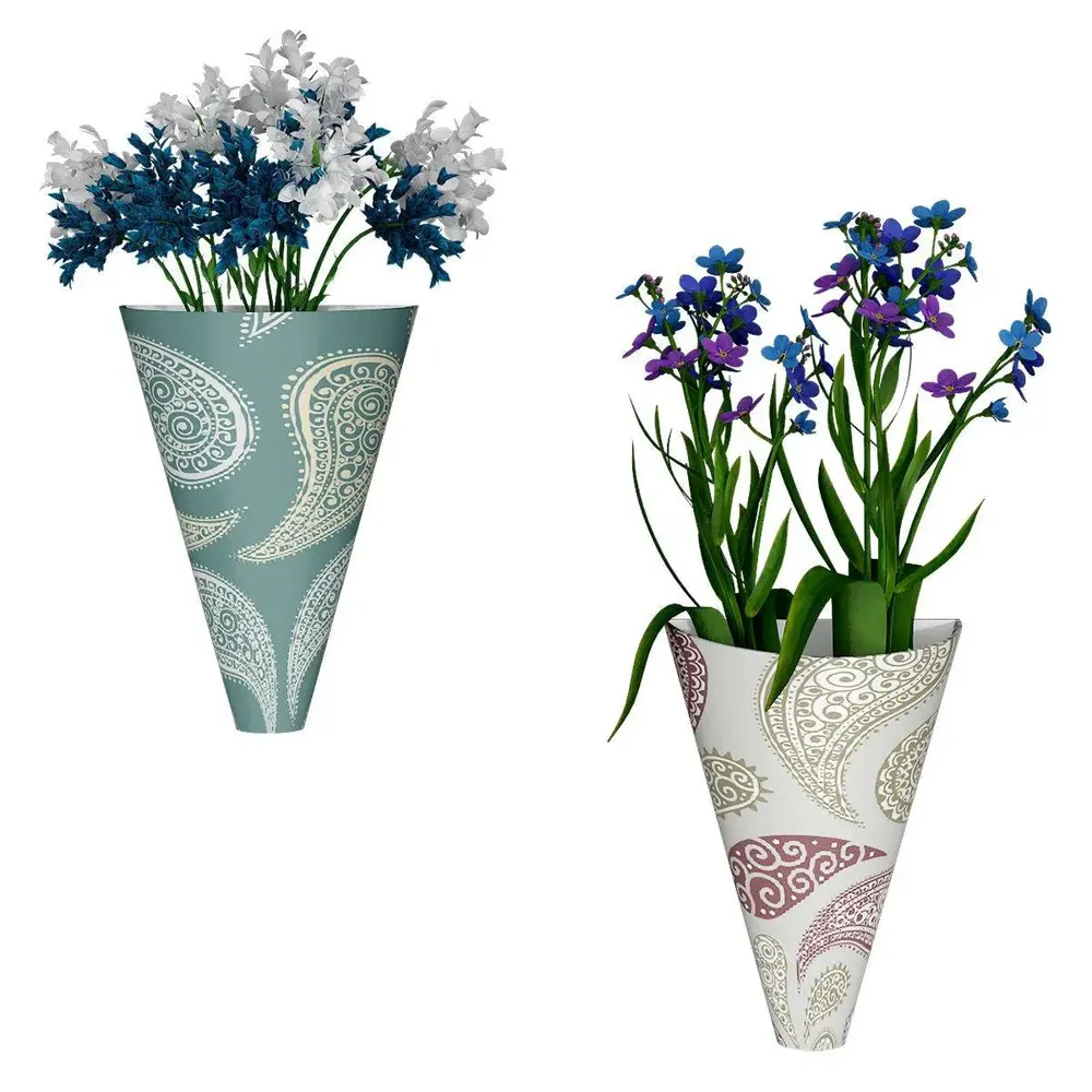 Designer Pair of Wall Vases With Paisley Prints