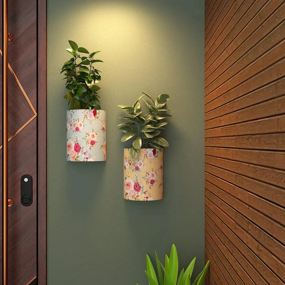 Designer Pair of Wall Vases With Rose Flower Prints