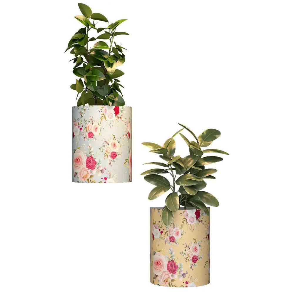 Designer Pair of Wall Vases With Rose Flower Prints