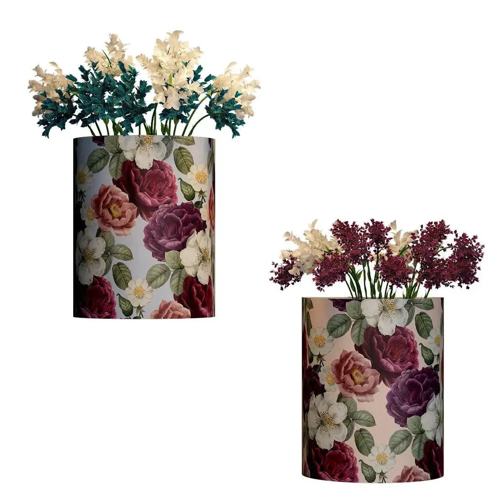 Designer Pair of Wall Vases With Rose Flower Prints