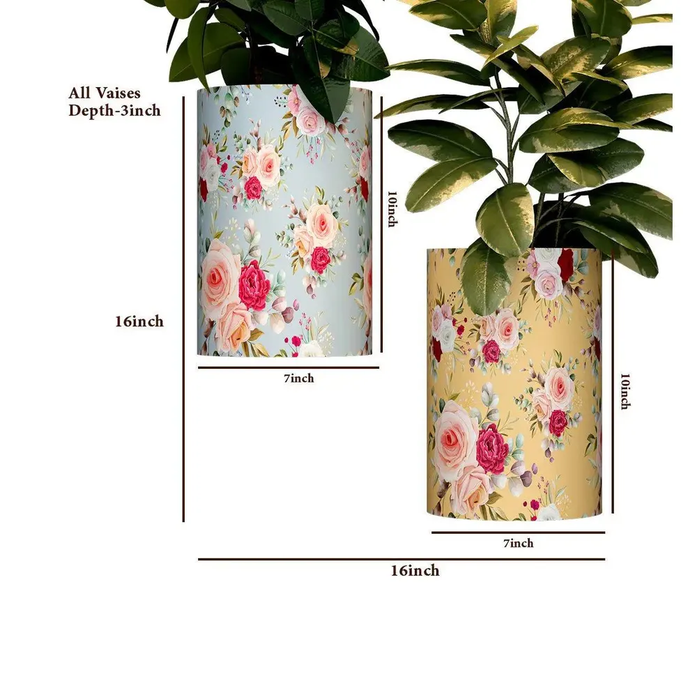 Designer Pair of Wall Vases With Rose Flower Prints