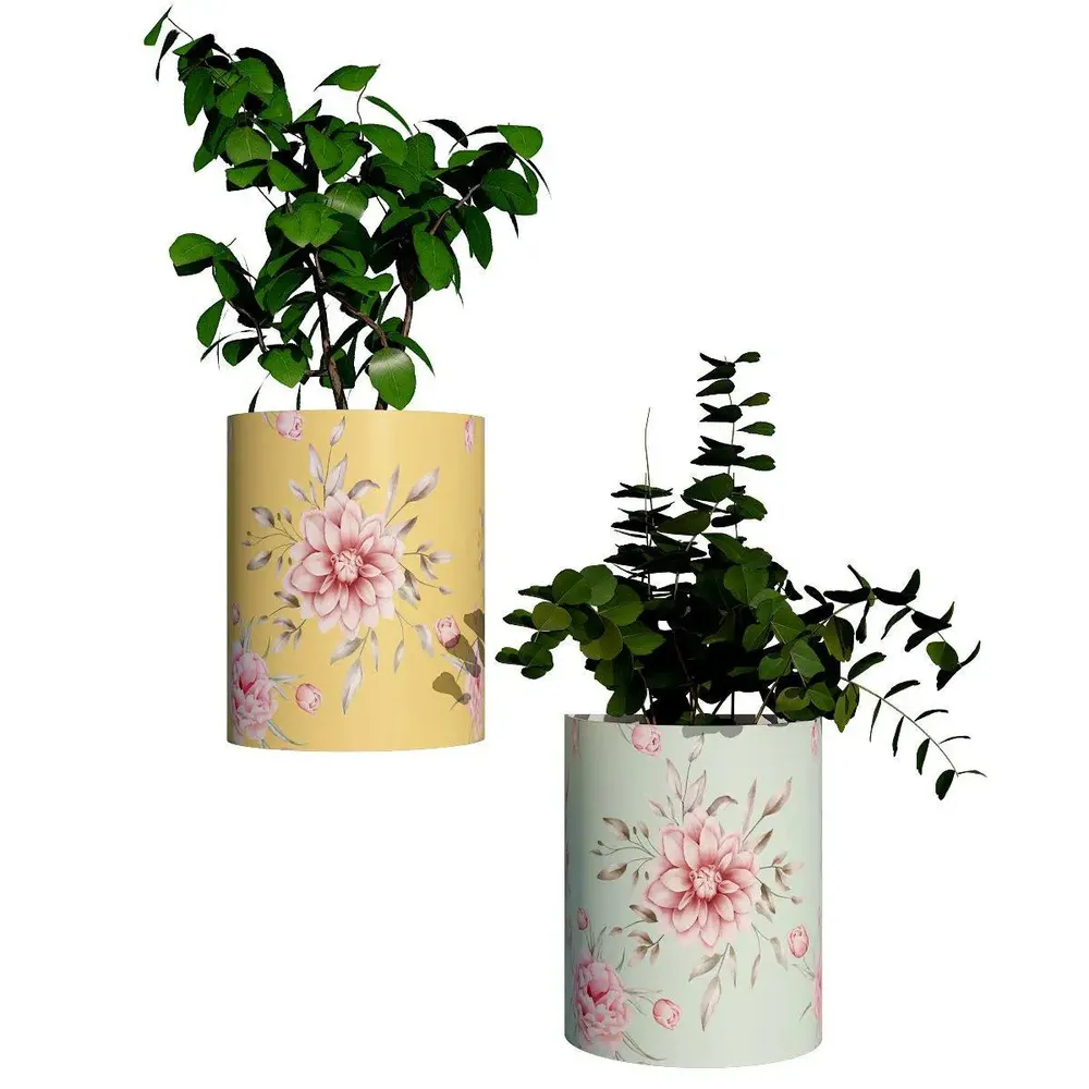 Designer Pair of Wall Vases With Spring Flower Prints