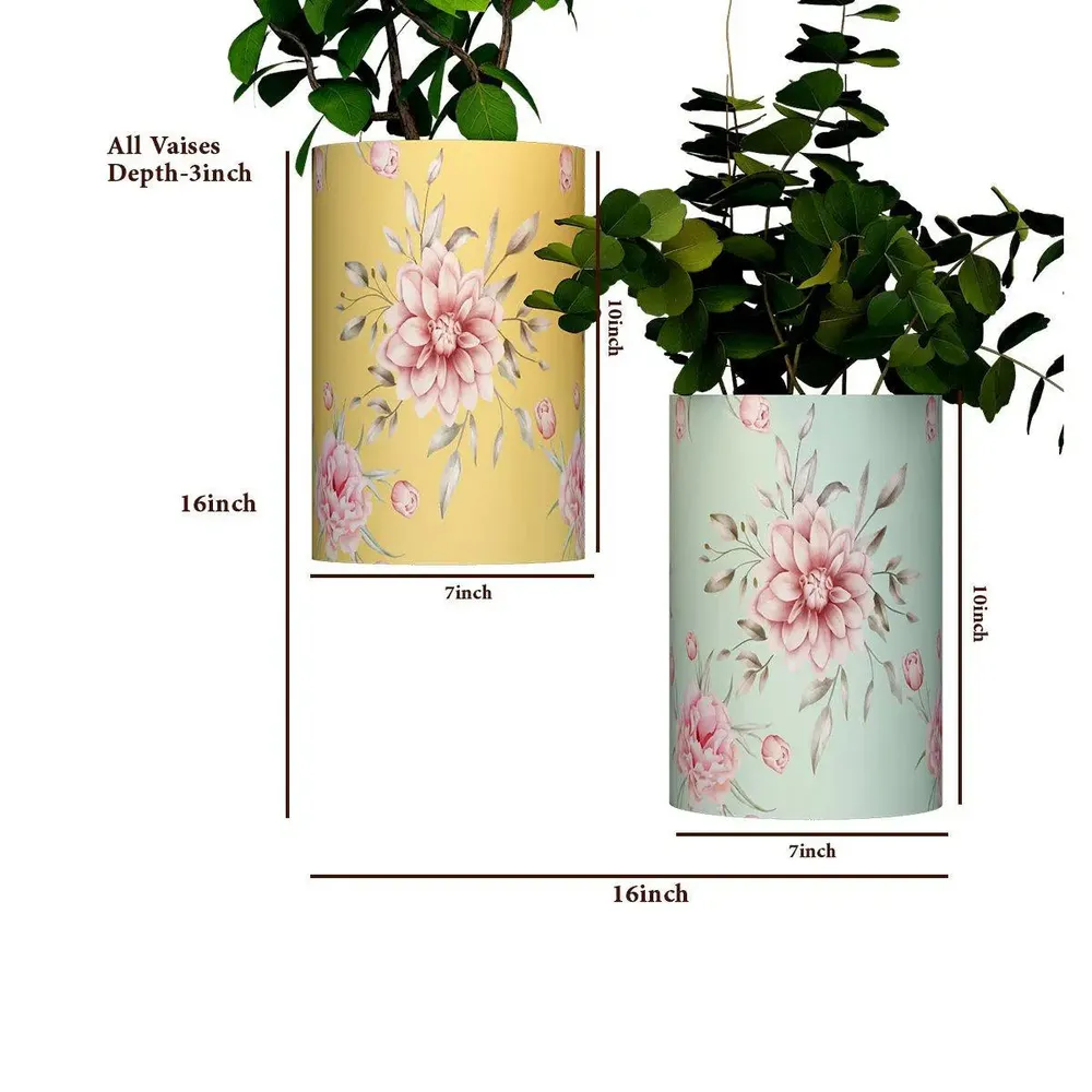 Designer Pair of Wall Vases With Spring Flower Prints