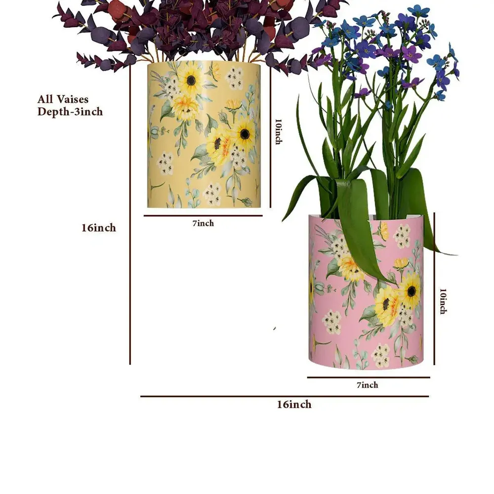 Designer Pair of Wall Vases With Sun Flower Prints