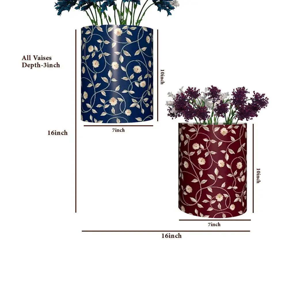 Designer Pair of Wall Vases With Vine Prints