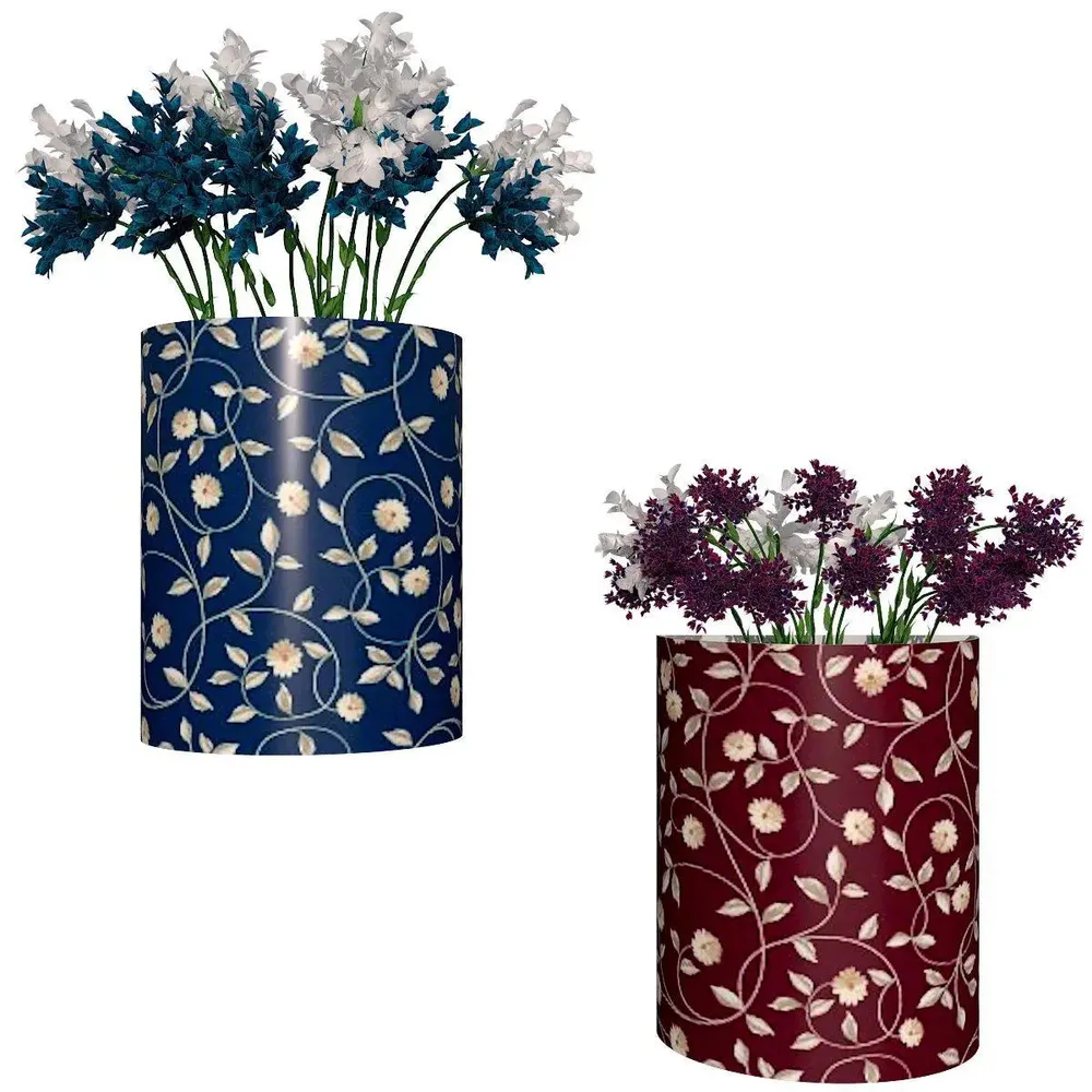Designer Pair of Wall Vases With Vine Prints