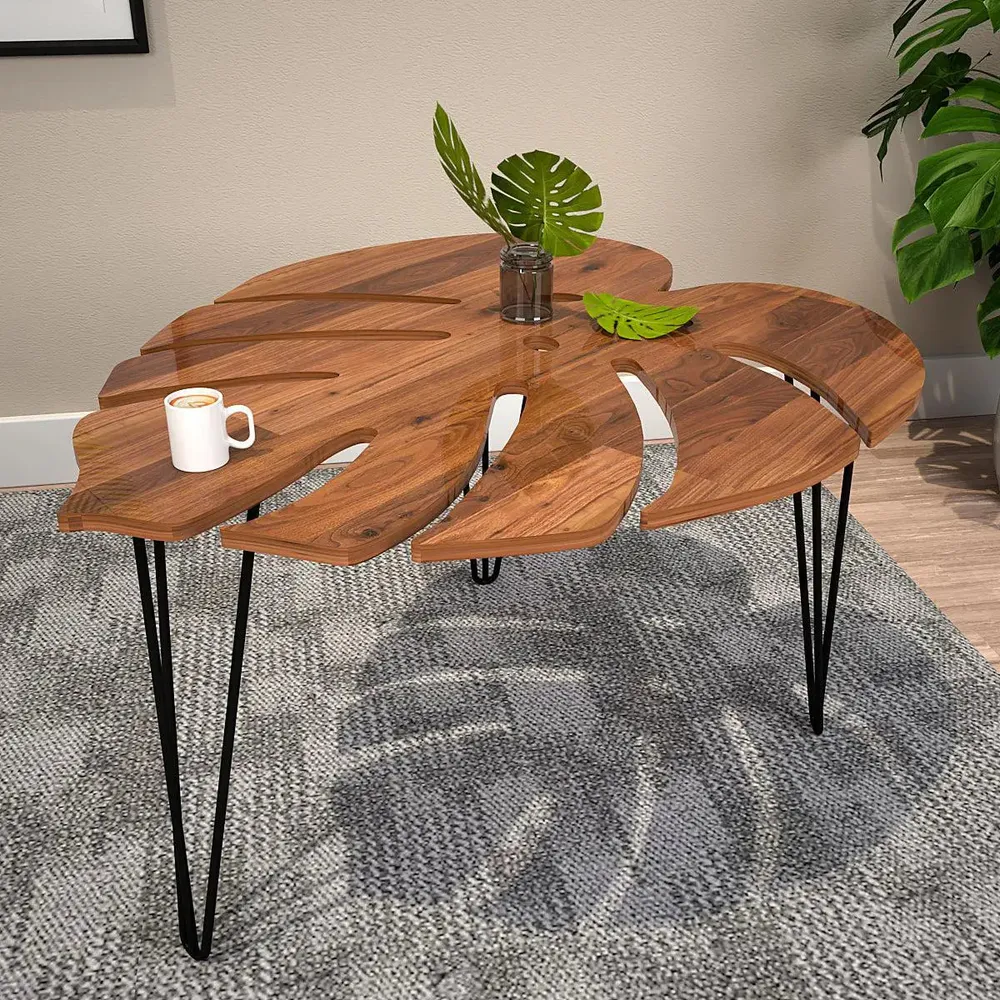 Designer Palm Leaves Sheesham Wood Coffee Table