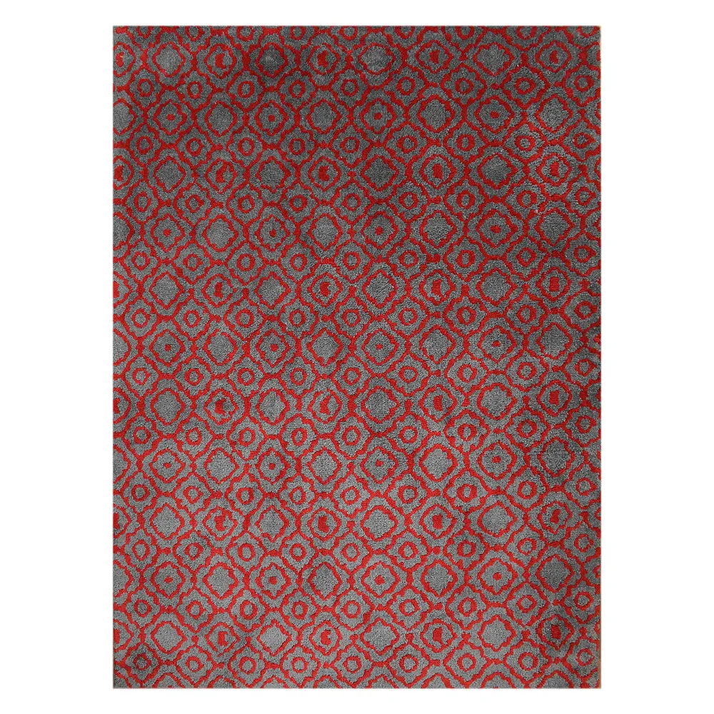 Designer Red & Grey Abstract Print Polyester Carpet for Living Room 2X5