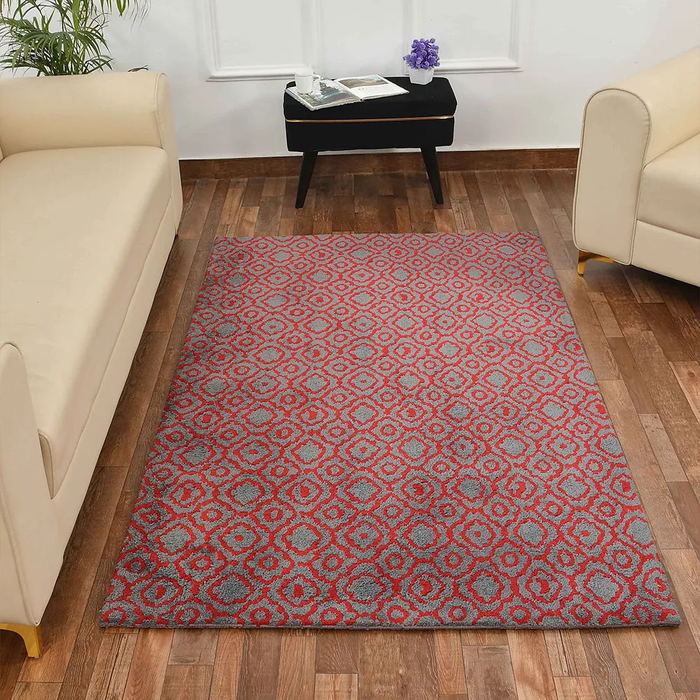 Designer Red & Grey Abstract Print Polyester Carpet for Living Room 2X5