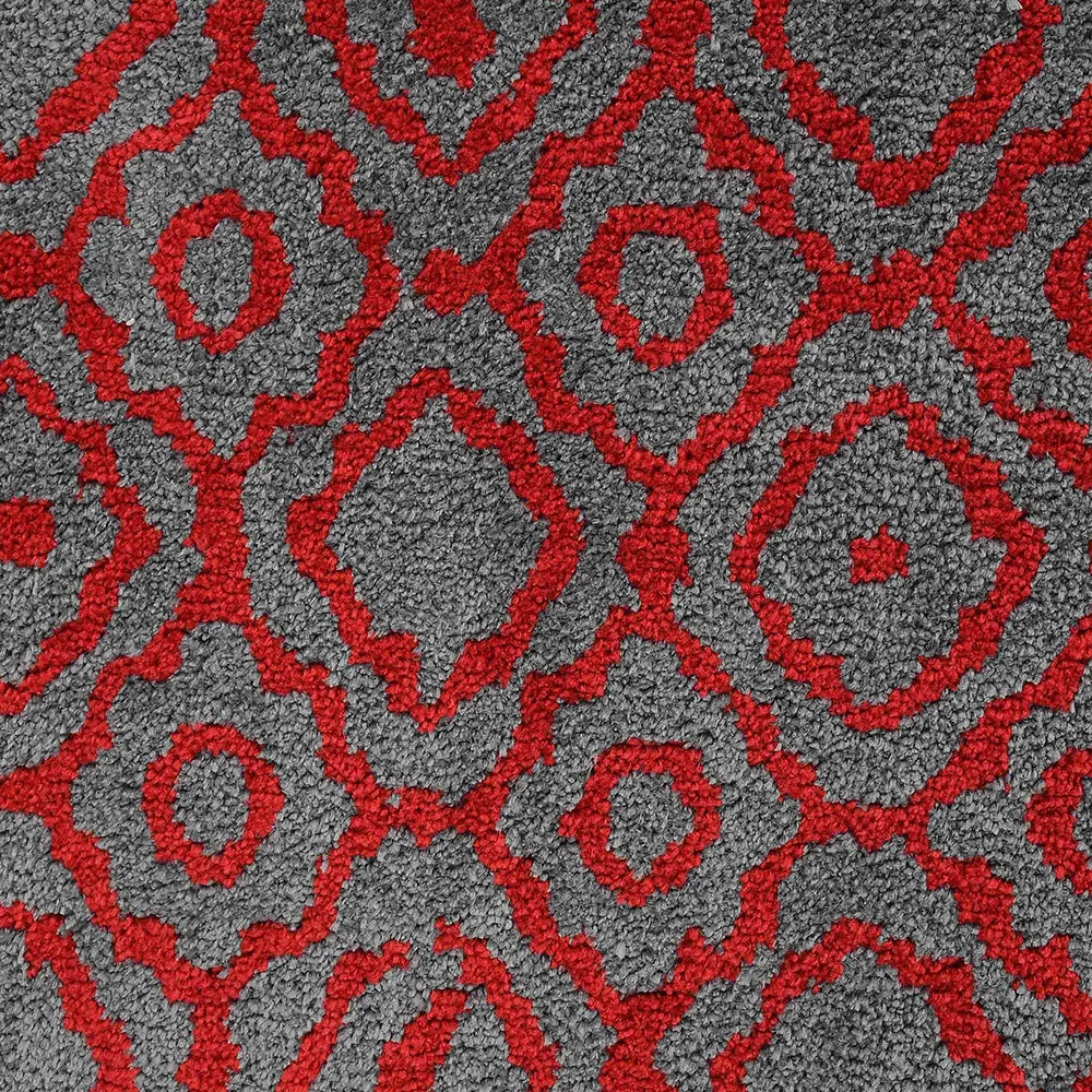 Designer Red & Grey Abstract Print Polyester Carpet for Living Room 2X5
