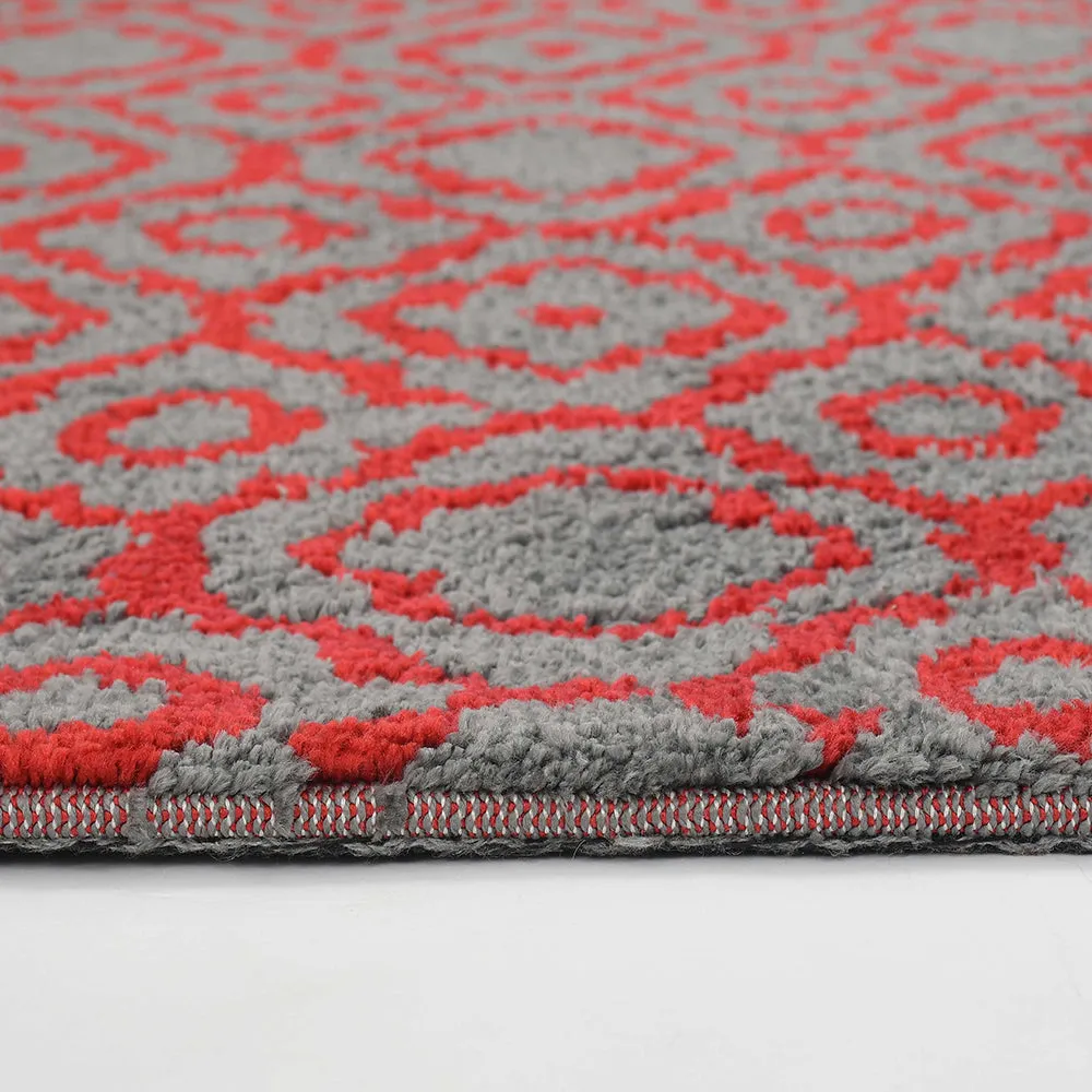 Designer Red & Grey Abstract Print Polyester Carpet for Living Room 2X5
