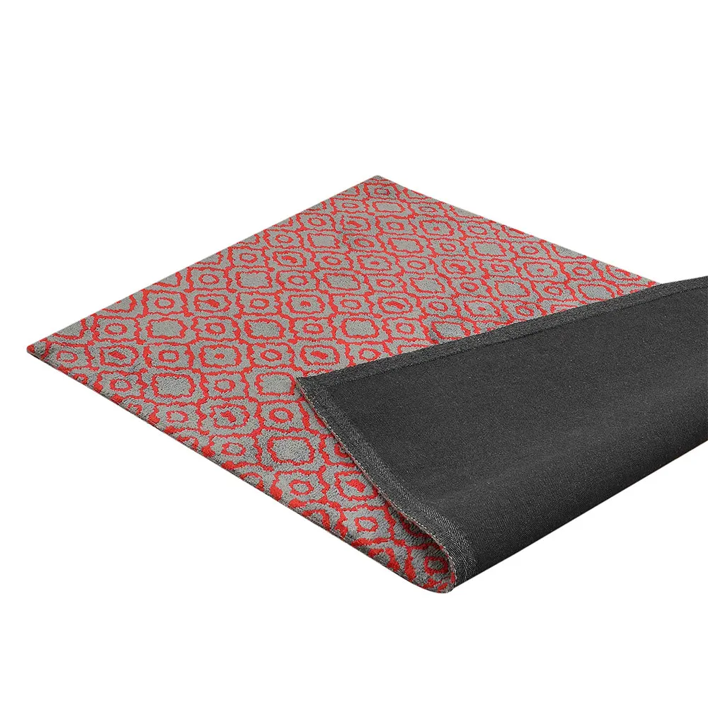 Designer Red & Grey Abstract Print Polyester Carpet for Living Room 2X5