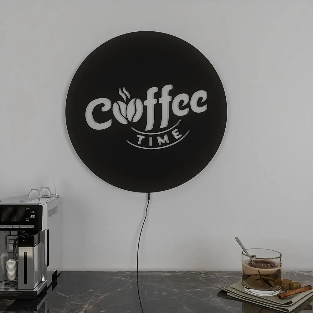 Designer Round Backlit Kitchen Acrylic Wall Decor for Coffee Lovers