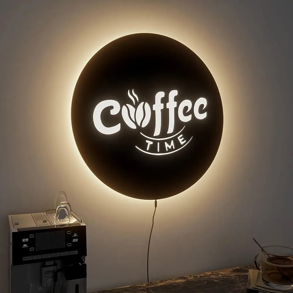 Designer Round Backlit Kitchen Acrylic Wall Decor for Coffee Lovers