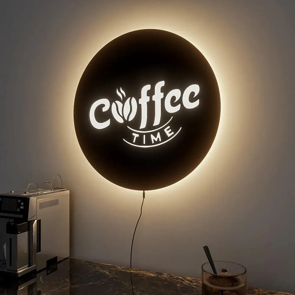 Designer Round Backlit Kitchen Acrylic Wall Decor for Coffee Lovers