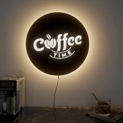 Designer Round Backlit Kitchen Acrylic Wall Decor for Coffee Lovers