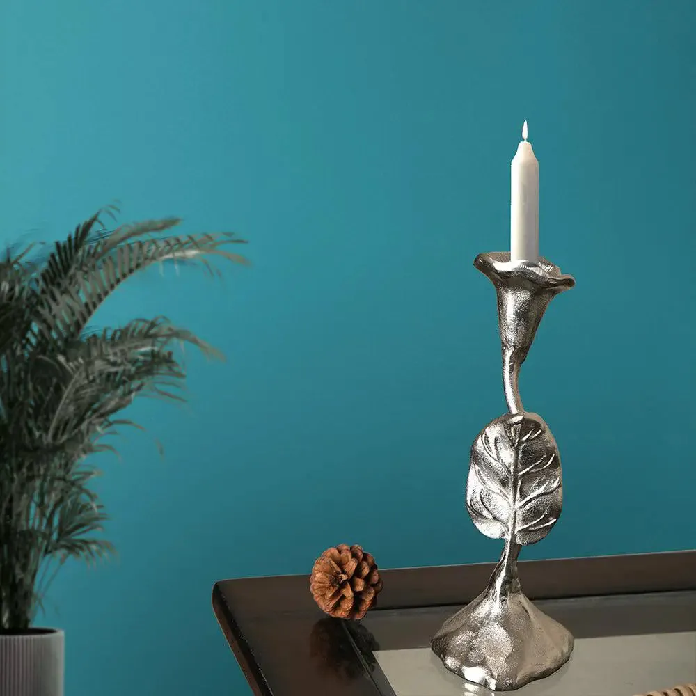 Designer Silver Jules Leaf Candle Holder (Medium)