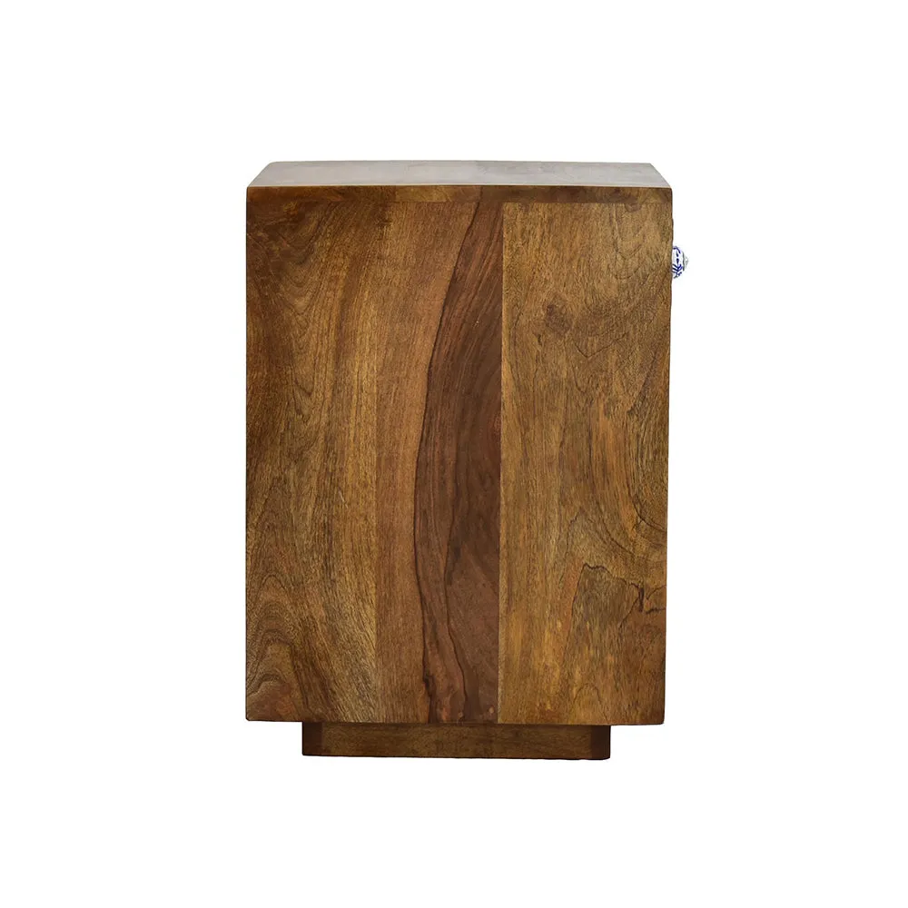 Designer Single Drawer Solid Wood Natural Brown Side Table Single Piece