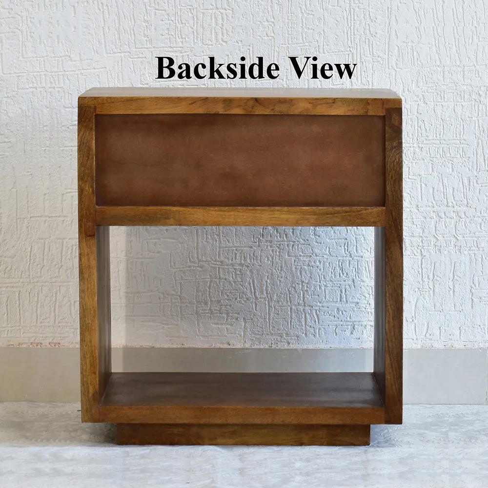 Designer Single Drawer Solid Wood Natural Brown Side Table Single Piece