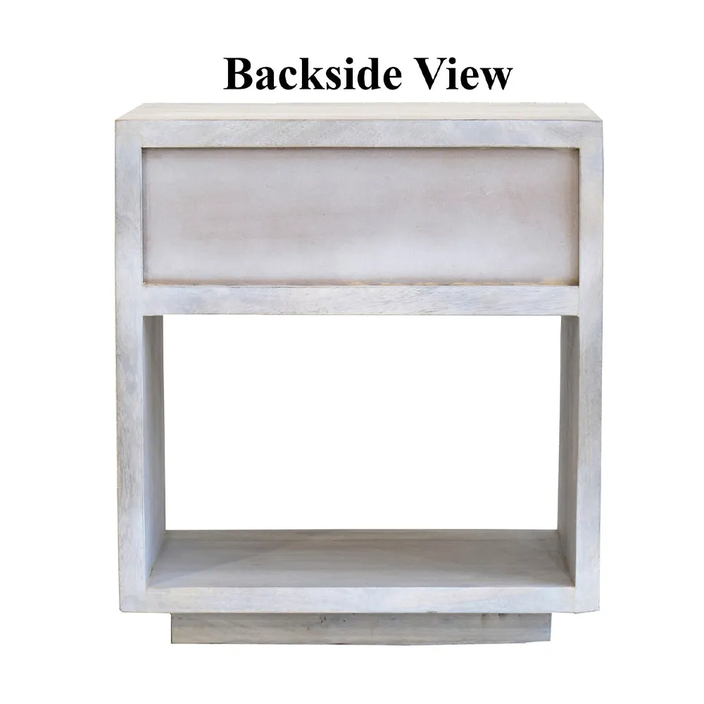 Designer Single Drawer Solid Wood White Side Table Single Piece