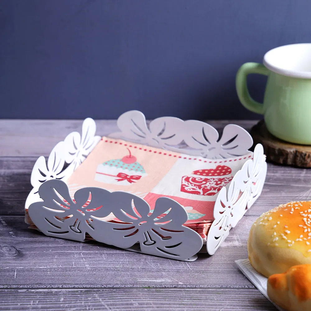 Designer Square Floral White Napkin Holder