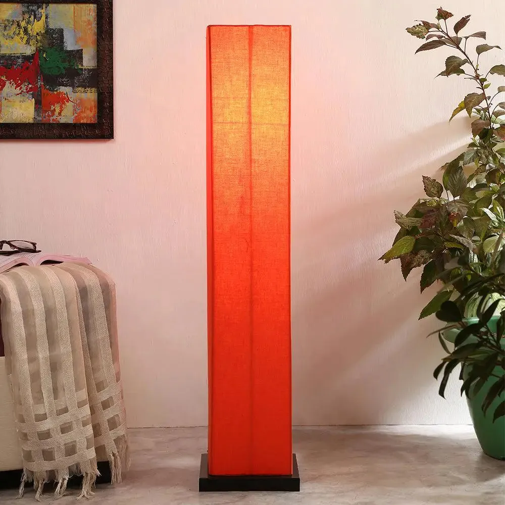 Designer Square Sleek Iron Base Cotton Floor Lamp Orange