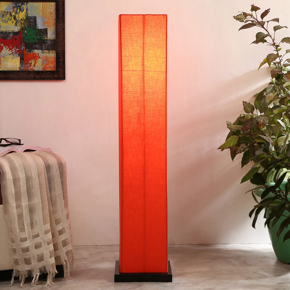 Designer Square Sleek Iron Base Cotton Floor Lamp Orange