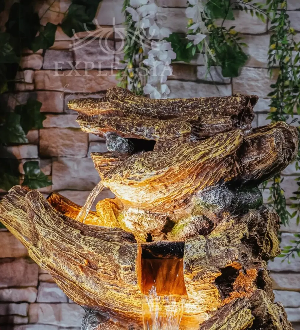 Designer Stone Wood Grey Indoor Water Fountain