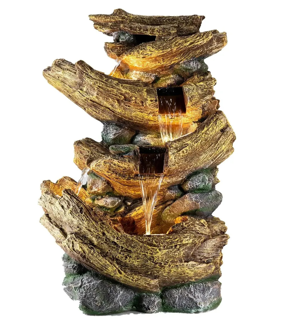 Designer Stone Wood Grey Indoor Water Fountain