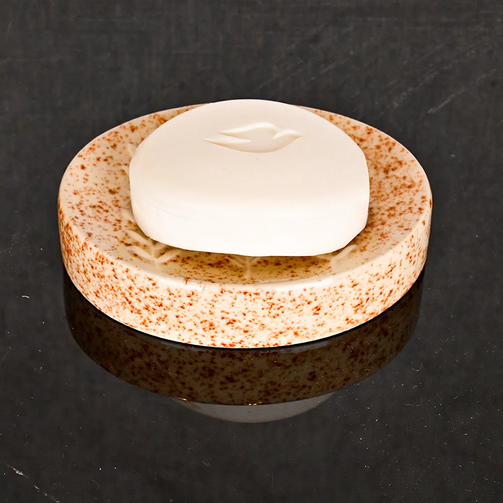 Designer Textured Premium Quality Ceramic Beige Bathroom Set of 4 (Soap Dispenser, Soap Dish, Toothbrush Holder & Tumbler)