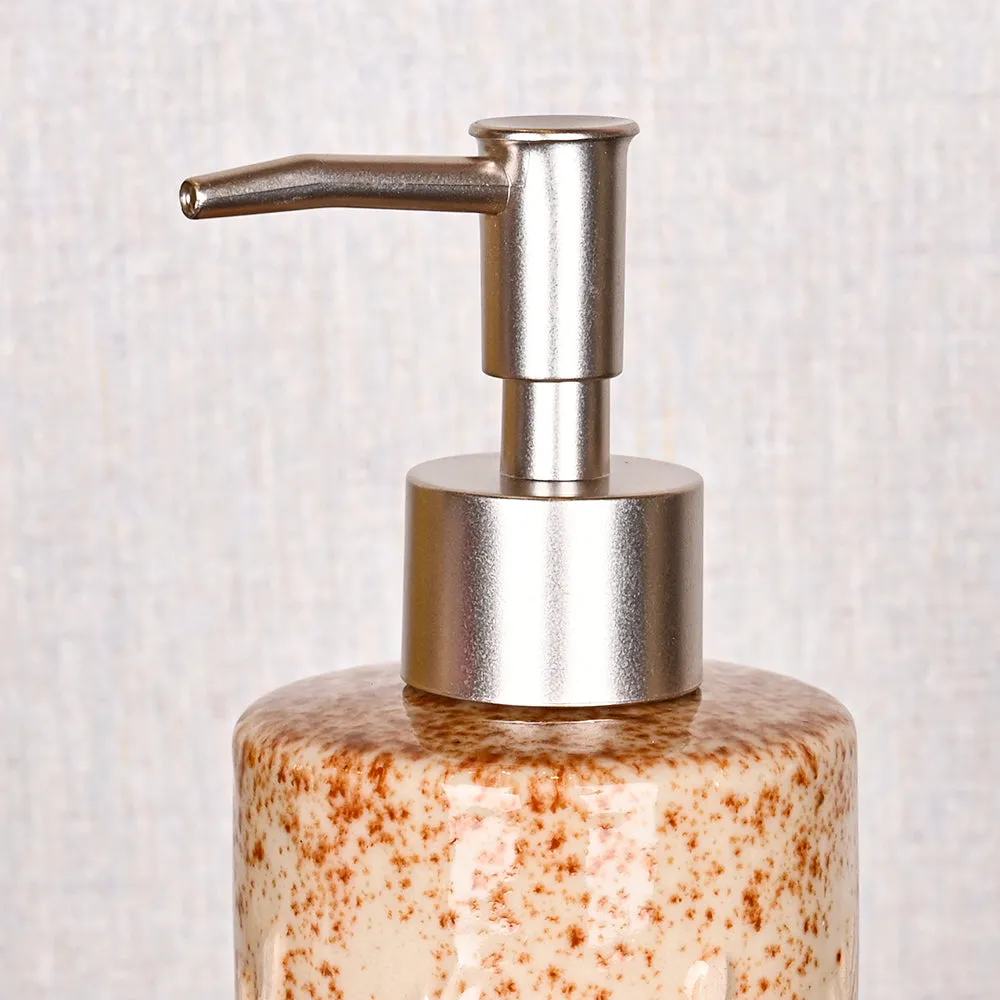 Designer Textured Premium Quality Ceramic Beige Bathroom Set of 4 (Soap Dispenser, Soap Dish, Toothbrush Holder & Tumbler)