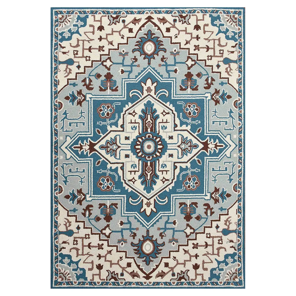 Designer Traditional Print Blue Coloured Hand Tufted Wool Carpet for Living Room 4X6