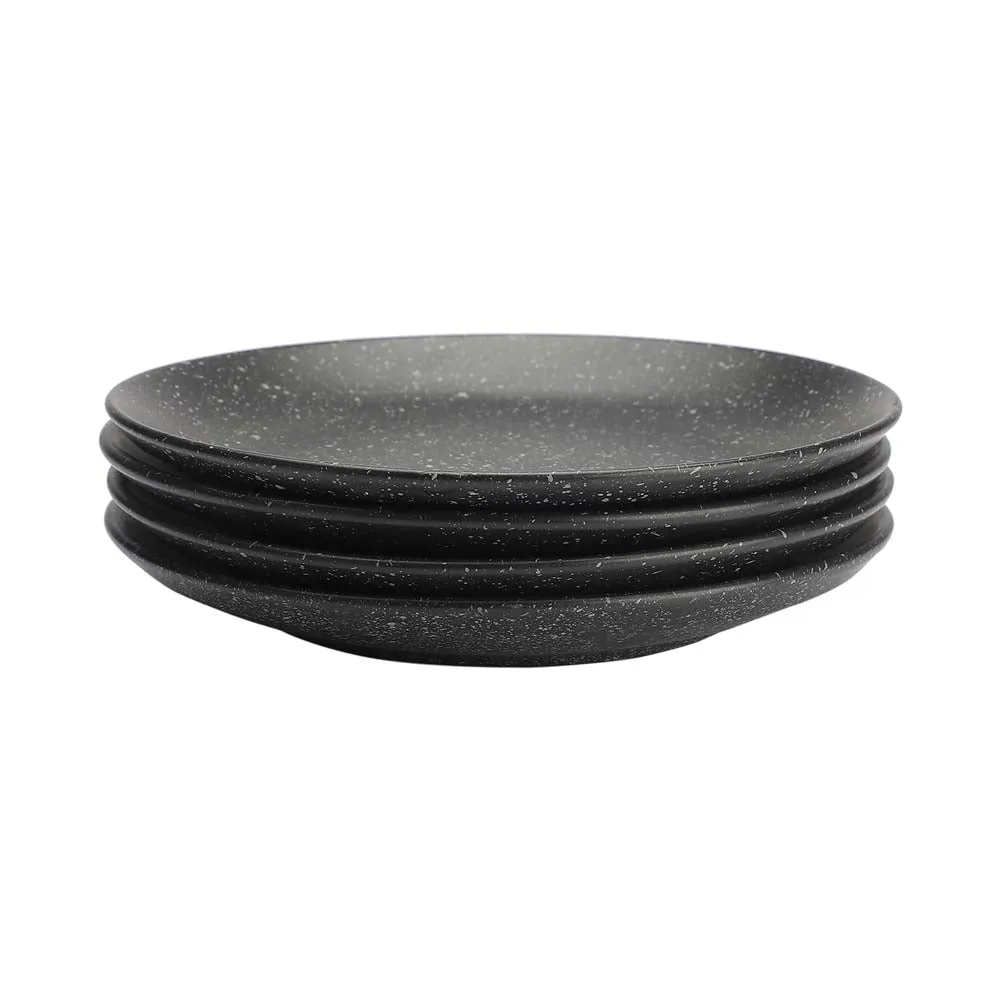 Designer White Spotted Matte Black Ceramic Side Plates Set Of 4