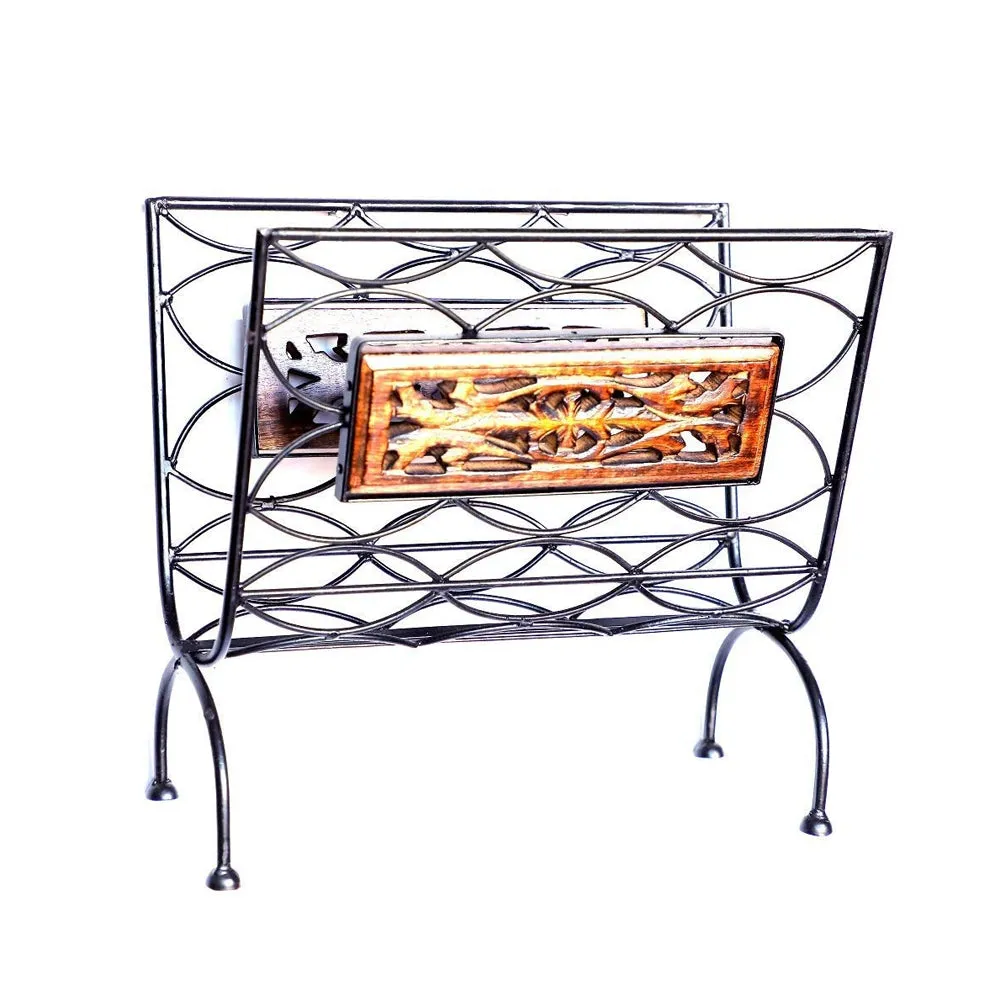 Designer Wooden &amp; Iron Magazine Holder