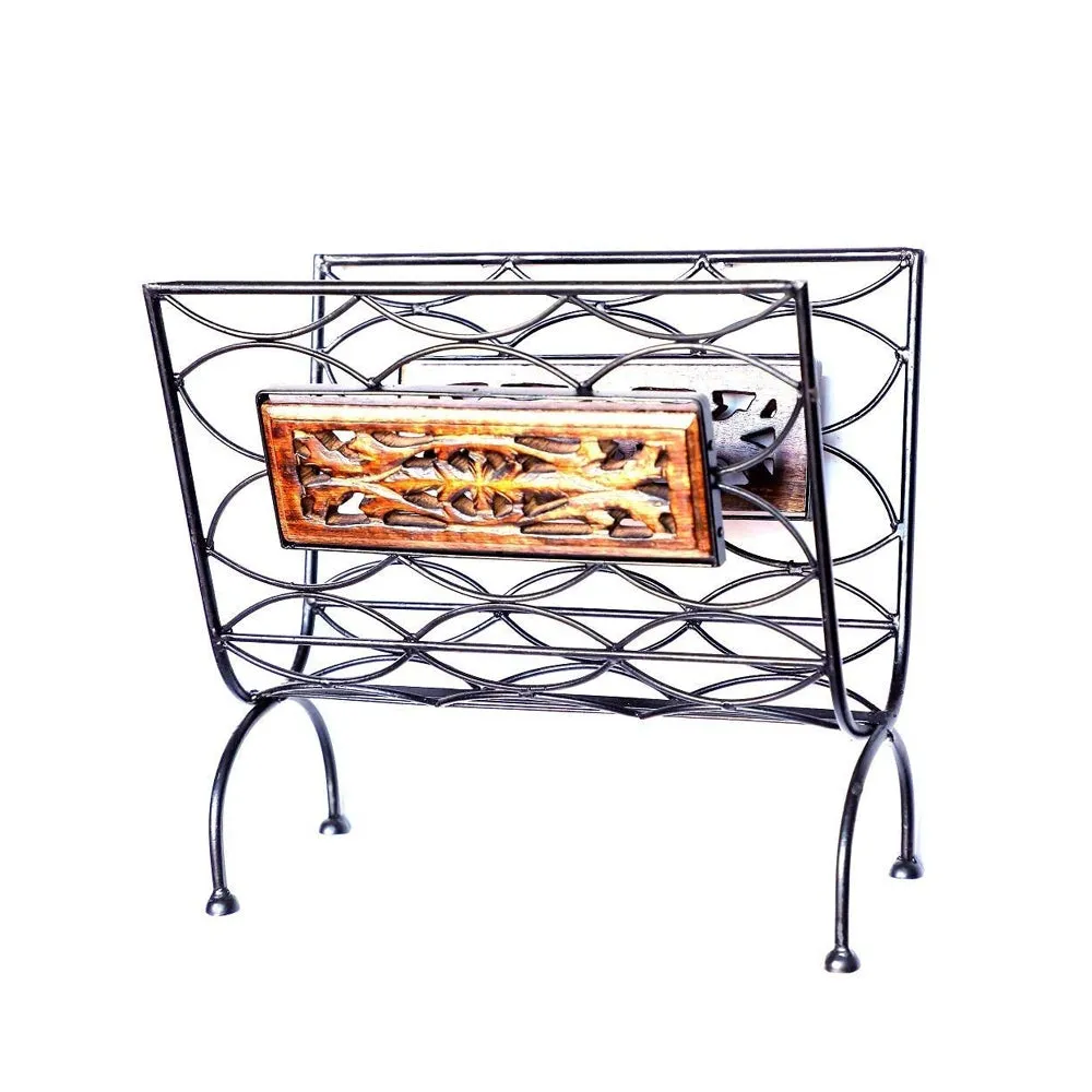 Designer Wooden &amp; Iron Magazine Holder