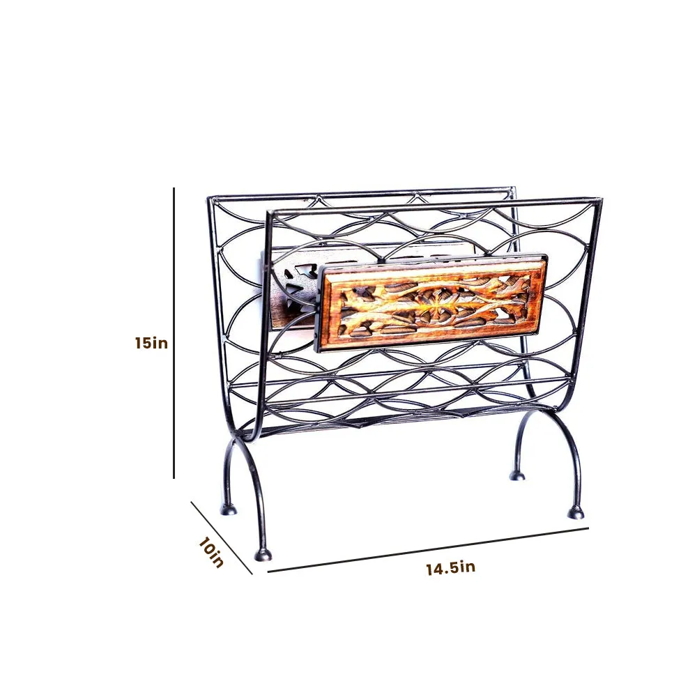 Designer Wooden &amp; Iron Magazine Holder