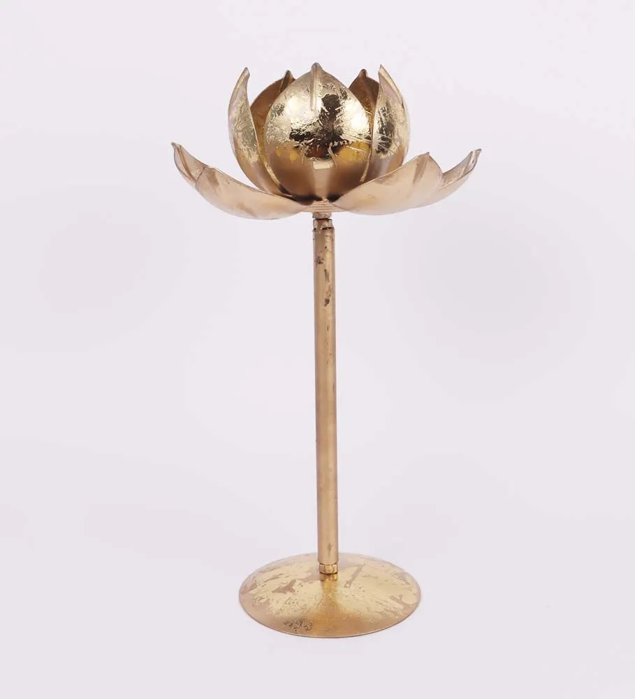 Detachable Golden Lotus Metal Tea Light Candle Holders Set Of 3