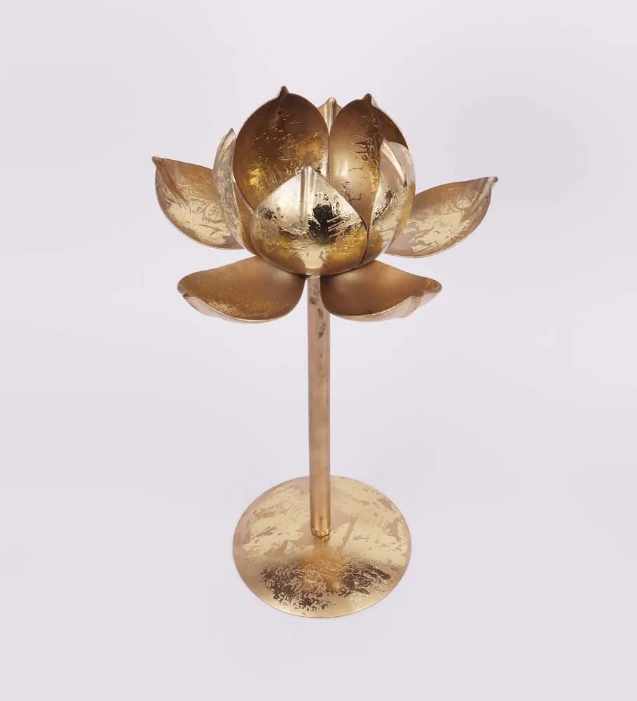 Detachable Golden Lotus Metal Tea Light Candle Holders Set Of 3