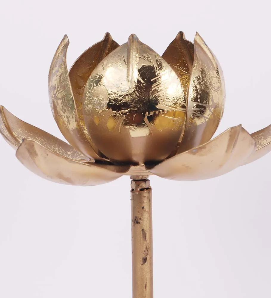 Detachable Golden Lotus Metal Tea Light Candle Holders Set Of 3