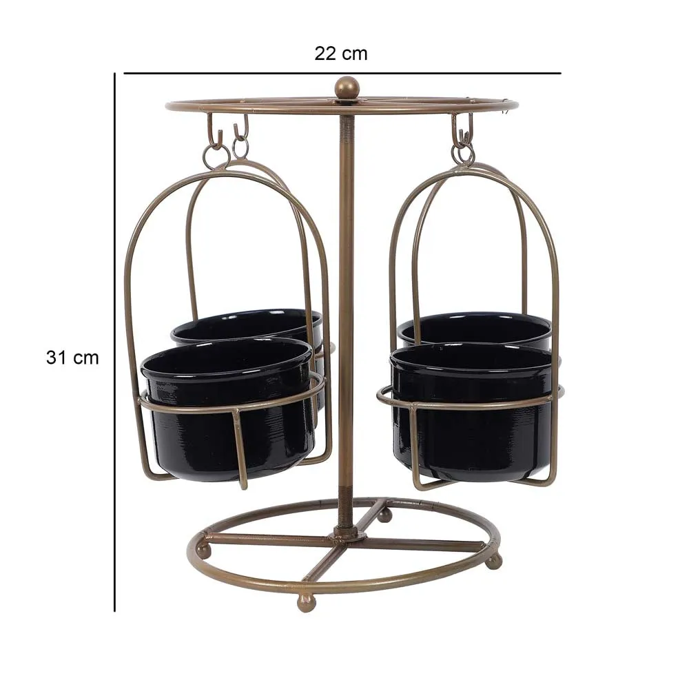 Detachable Swinging Black & Golden Metal Planter Stand