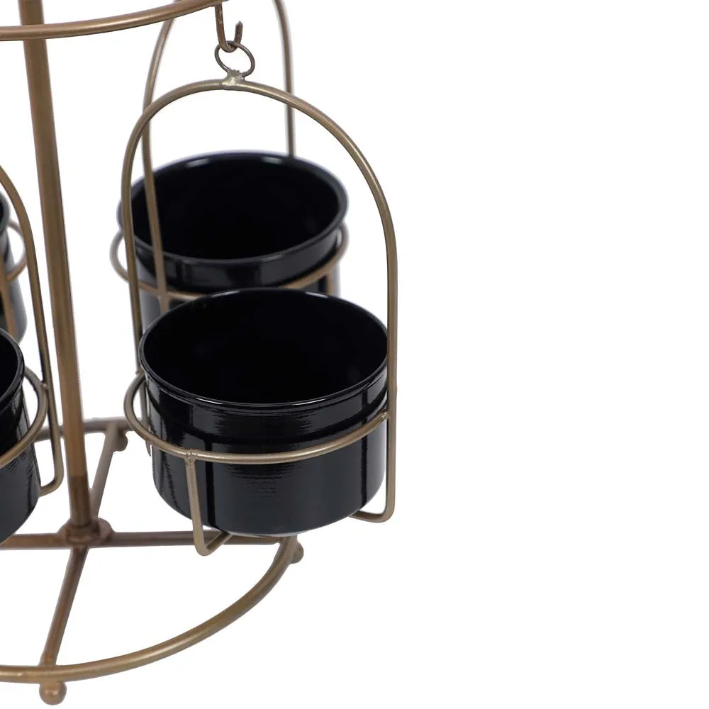 Detachable Swinging Black & Golden Metal Planter Stand