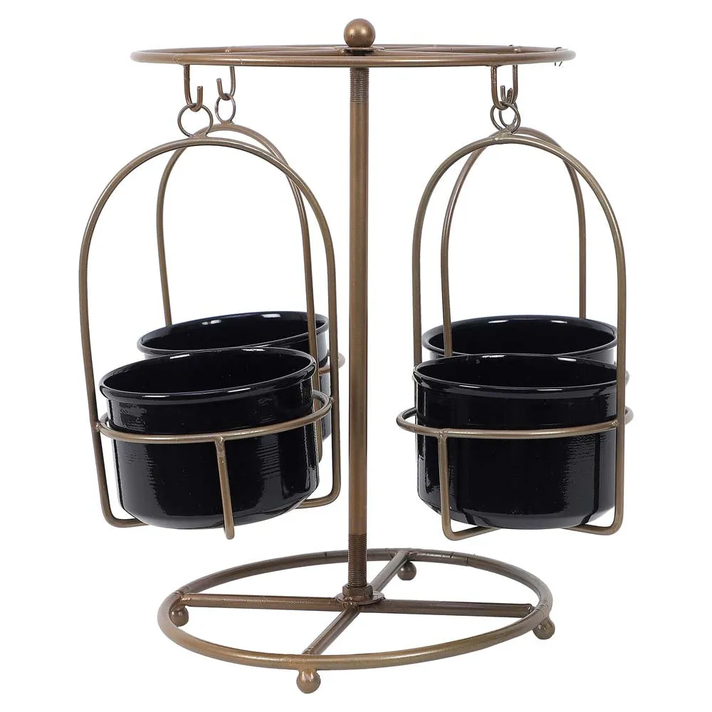 Detachable Swinging Black & Golden Metal Planter Stand