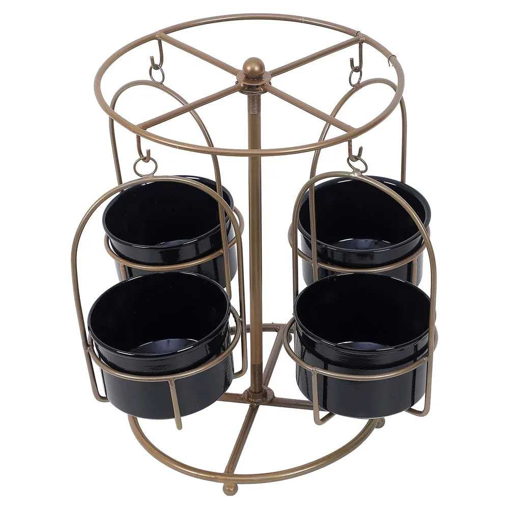 Detachable Swinging Black & Golden Metal Planter Stand