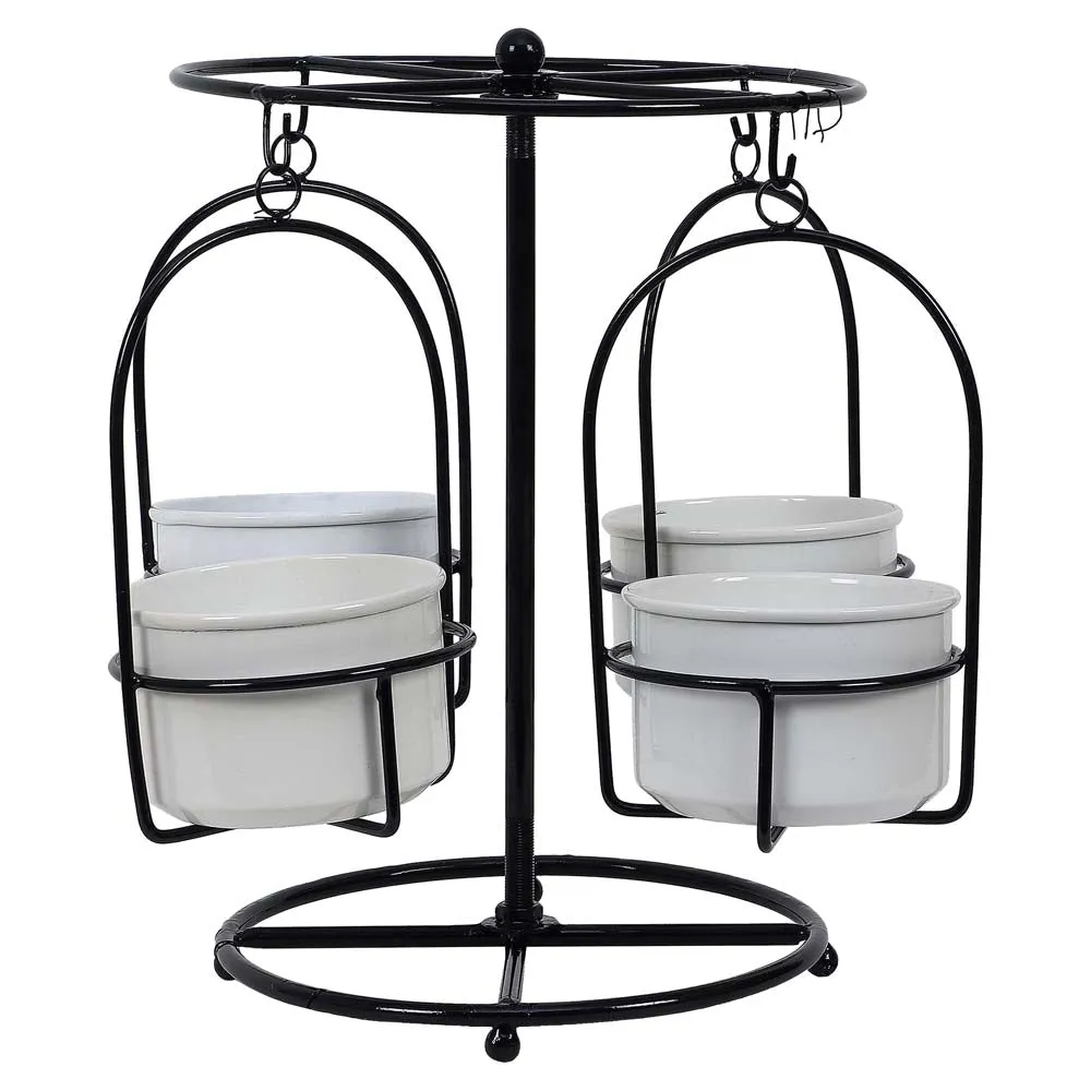 Detachable Swinging Black & White Metal Planter Stand