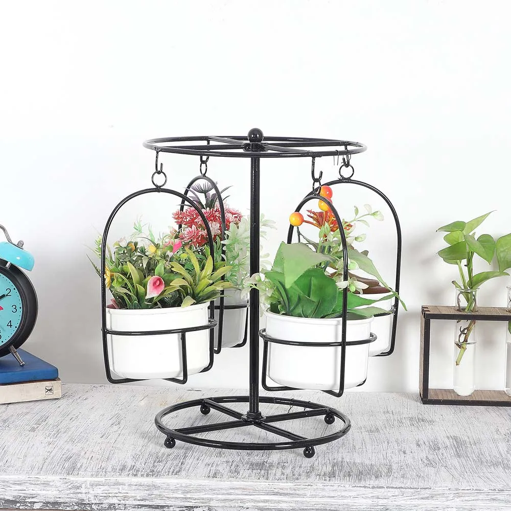 Detachable Swinging Black & White Metal Planter Stand